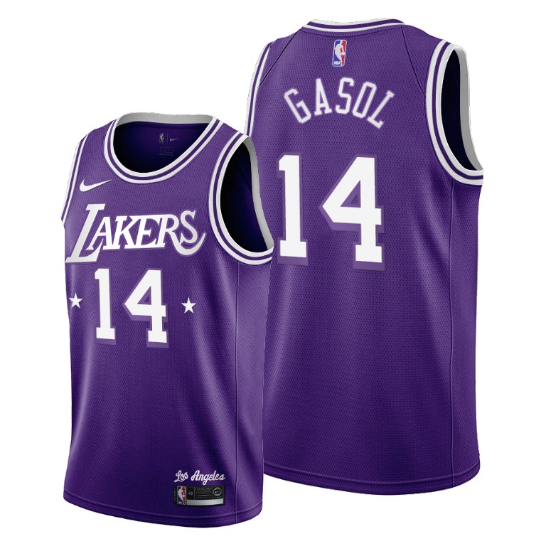 Men's Los Angeles Lakers Marc Gasol #14 NBA 60s 2021-22 Throwback City Edition Purple Basketball Jersey PPC4283OA